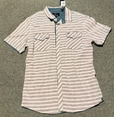 Buffalo David Bitton Union Made Men's Med Stripe Button Down Short Sleeve Shirt - Image 1 of 4