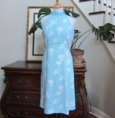 Vestido halter midi floral azul ANN TAYLOR con lazo trasero talla 6 nuevo $110 venta al por menor Foto 1 de 4