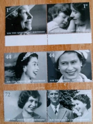 3 пары новых марок Великобритании. HM The Queen. 80-й день рождения. Through The Years. - Изображение 1 из 2
