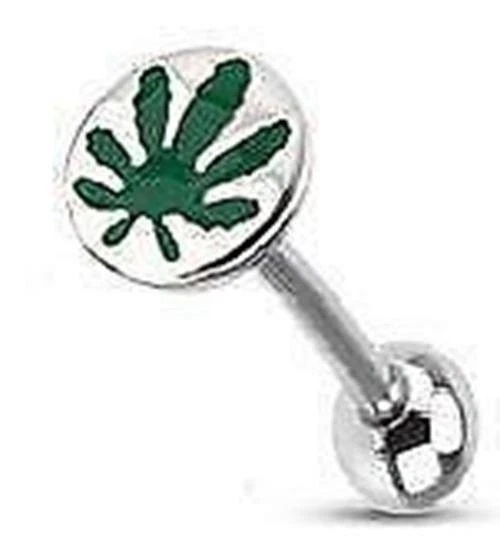 Anillo Lengua 316L Acero Quirúrgico Esmalte Logo Media Cúpula Barbells 5/8 Marihuana 14g Foto 1 de 1