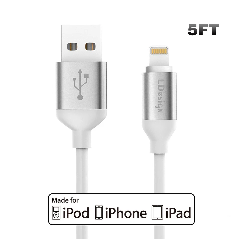 2 charging Cable 5ft Heavy Duty USB Charge Cord Apple iPhone X 8 7 White 8 Pin - Image 1 of 1