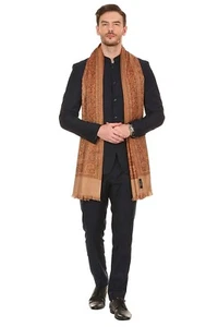 Kashmiri Mens Fine Soft Ethnic Stole Shawl Wrap Faux Pashmina Color Beige - Picture 1 of 5