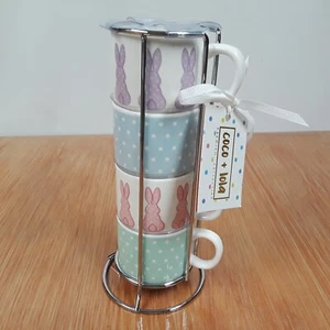 Coco & Lola Espressotassen 4 stapelbar Pastell Hasen Ostern Neu mit Etikett - Bild 1 von 11