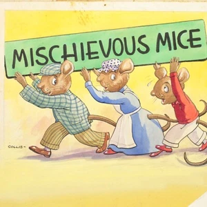 Collis childrens book cover illustration painting antique Mischievous Mice #9 - Picture 1 of 10