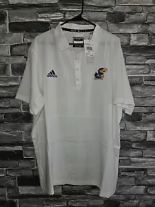 ADIDAS KANSAS JAYHAWKS MEN'S WHITE STADIUM COACHES SHORT SLEEVE POLO SZ XL - Picture 1 of 13