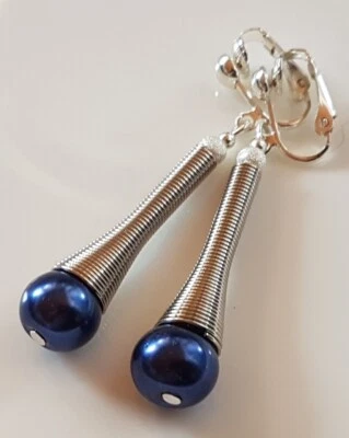 OHRCLIPS CLIPS VERSILBERT 10 mm BLAUE PERLEN  - Bild 1 von 2