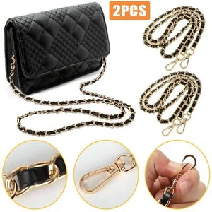 2Pcs Replacement Metal Leather Chains For Purse Strap Shoulder Crossbody Handbag - Picture 1 of 8