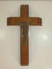 Vintage Wooden Crucifix Cross Last Rites Sick Call Set w/ Candles Catholic 13"