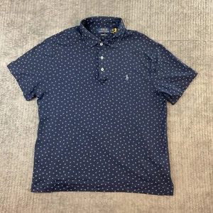 Polo Ralph Lauren Polo Shirt Mens Large Dark Blue Geometric Casual Pony Logo - Picture 1 of 11