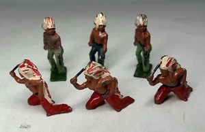 ThriftCHI ~ Vintage Metal Lead Indians w Headdress Figures (6) - Picture 1 of 7
