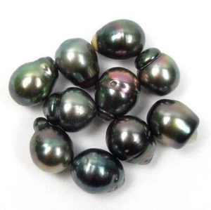 10 pcs 9-10mm Undrilled Loose Baroque Tahitian Black / Peacock Green Pearls - Picture 1 of 4