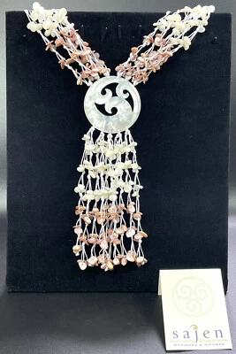 Sajen Stone Necklace Multi Strand Bead Shell Boho Tassel - Image 1 of 4