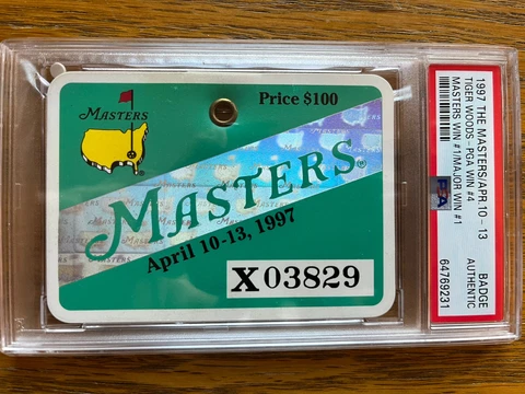 Tiger Woods 1997 Masters Badge PSA/DNA Ticket 1st Masters 1st Major Win PGA Cover