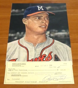 Eddie Mathews Ozzie Sweet Sport Magazine Page Photo w/ Signed Cancelled Check - Picture 1 of 6