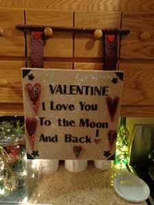 12" x 12" Burlap Stretcher Frame Valentine Folk Art Country/Primitive - Picture 1 of 2