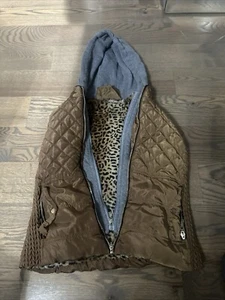 Outer Edge Vest Women's Medium Brown Full Zip Pockets Leopard Print Inside - Picture 1 of 1