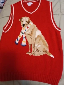 Green Dog Sweater Vest W/ Dog Red White Size 7 - Picture 1 of 2