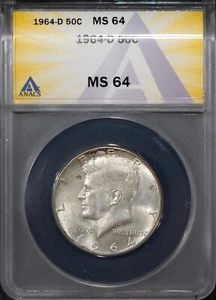 1964-D 50c Silver John F. Kennedy Half-dollar MS 64 ANACS # 7625659 + Bonus - Picture 1 of 2