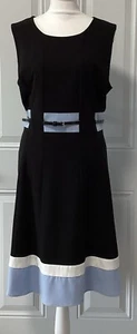 Calvin Klein donna nero blu bianco senza maniche con cintura aderente e svasato taglia 14 - Foto 1 di 12