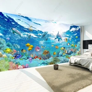 Fotomural no tejido papel pintado murales delfines en mundo submarino 11373 - Imagen 1 de 2