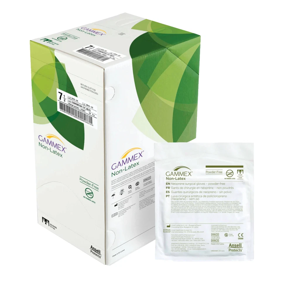 Ansell GAMMEX Non-Latex Neoprene Chemical Accelerator-Free Surgical Gloves - Size 6, Pack of 50