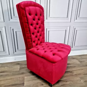 Retro Vintage tiefe Knöpfe Samt Slipper Stuhl - Schlafzimmer Akzent Sitz auf Rollen - Bild 1 von 24