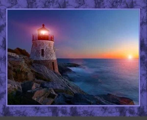 LIGHTHOUSE SUNSET - Seascape Landscape - Fabric Quilt Panel - 100% Cotton Fabric - Picture 1 of 1