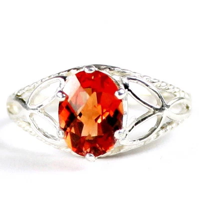 CREATED PADPARADSHA SAPPHIRE Sterling Silver Ladies Ring -Handmade • SR137 - Image 1 of 4