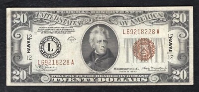 FR. 2305 1934-A $20 TWENTY DOLLARS “HAWAII” FRN FEDERAL RESERVE NOTE VERY FINE+ - Image 1 of 2