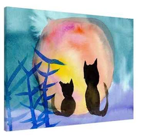 Cats in Moonlight on Canvas - By Rita Winkler - Artist with Down Syndrome - Picture 1 of 5