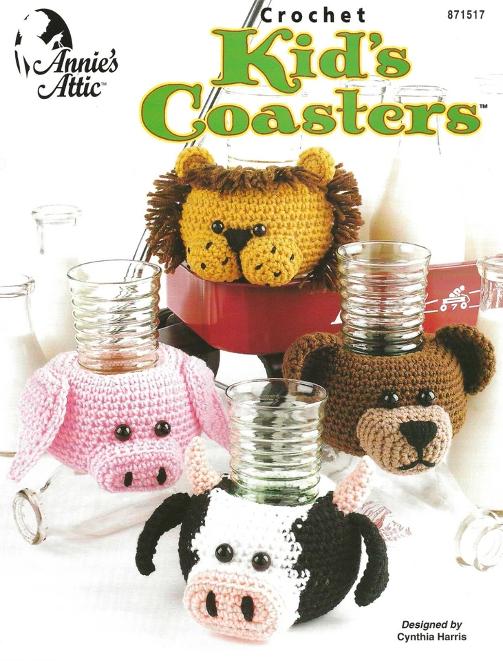 Kid's Coasters Crochet Koozies Cow Pig Bear Lion Dog Mouse Kitten Giraffe Cozies - Image 1 of 2