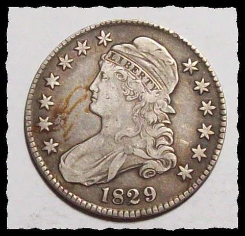 1829 CAPPED BUST HALF DOLLAR Discoloration on Cheek  ORIGINAL CHOICE VF+ #23D7 Cover