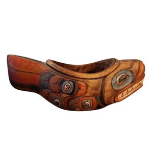 Cuenco Ceremonial Clásico Diseño Costa Noroeste Tallado a Mano Cedro De Colección Regalo LEER - Imagen 1 de 18