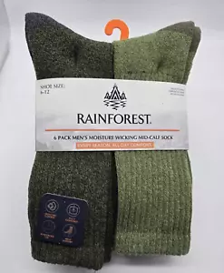 RAINFOREST MID-CALF SOCKS SET 6 PAIR SIZE 6-12 GREEN GRAY BLACK REINFORCED - Picture 1 of 5