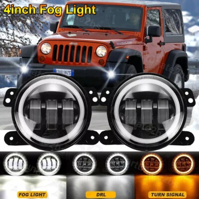 Par de luces antiniebla LED redondas de 4" para Jeep Wrangler TJ JK 1997-17 Foto 1 de 4