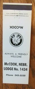 FRATERNAL MATCHBOOK COVER: ELKS LODGE NR. 1434 (McCOOK, NEBRASKA) -G9 - Bild 1 von 1