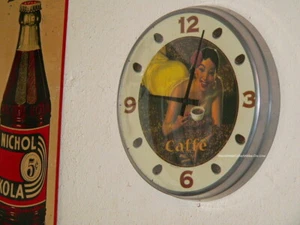Wonderful Caffe Wall Clock battery operated aluminum convex glass coffee beans - Picture 1 of 6