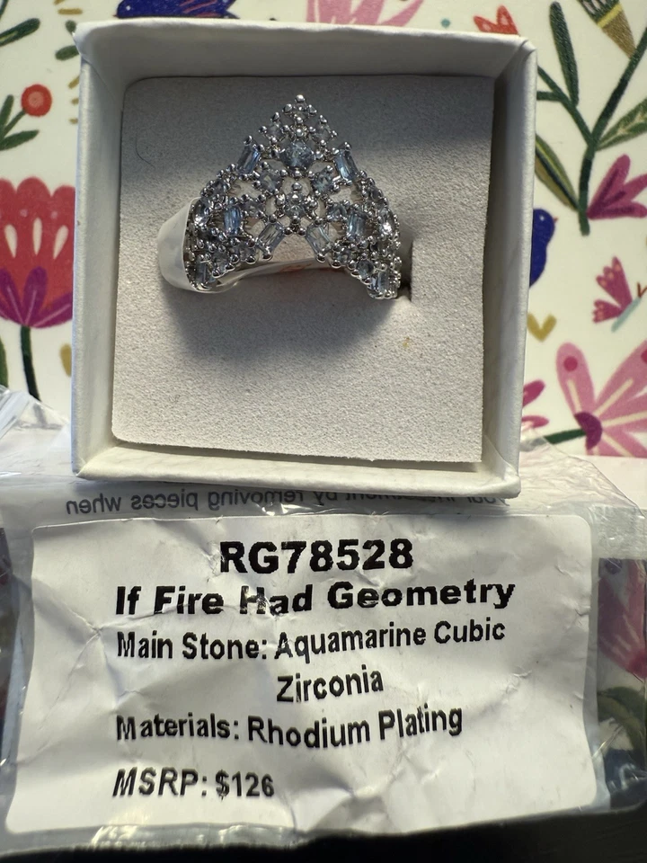 Bomb Party SZ6 If Fire Had Geometry Aquamarine Cz Rhodium Plating - Image 1 of 1