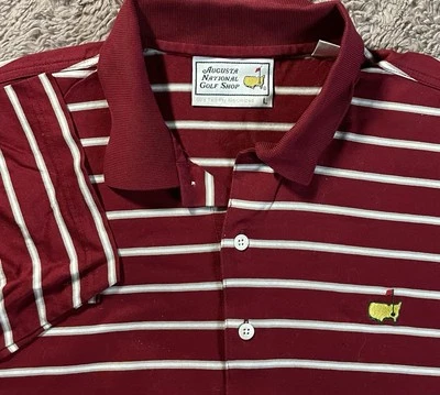 TORNEO MASTERS Augusta National Golf Shop Polo Oficial L Rayas Usado en Excelente Condición Foto 1 de 4