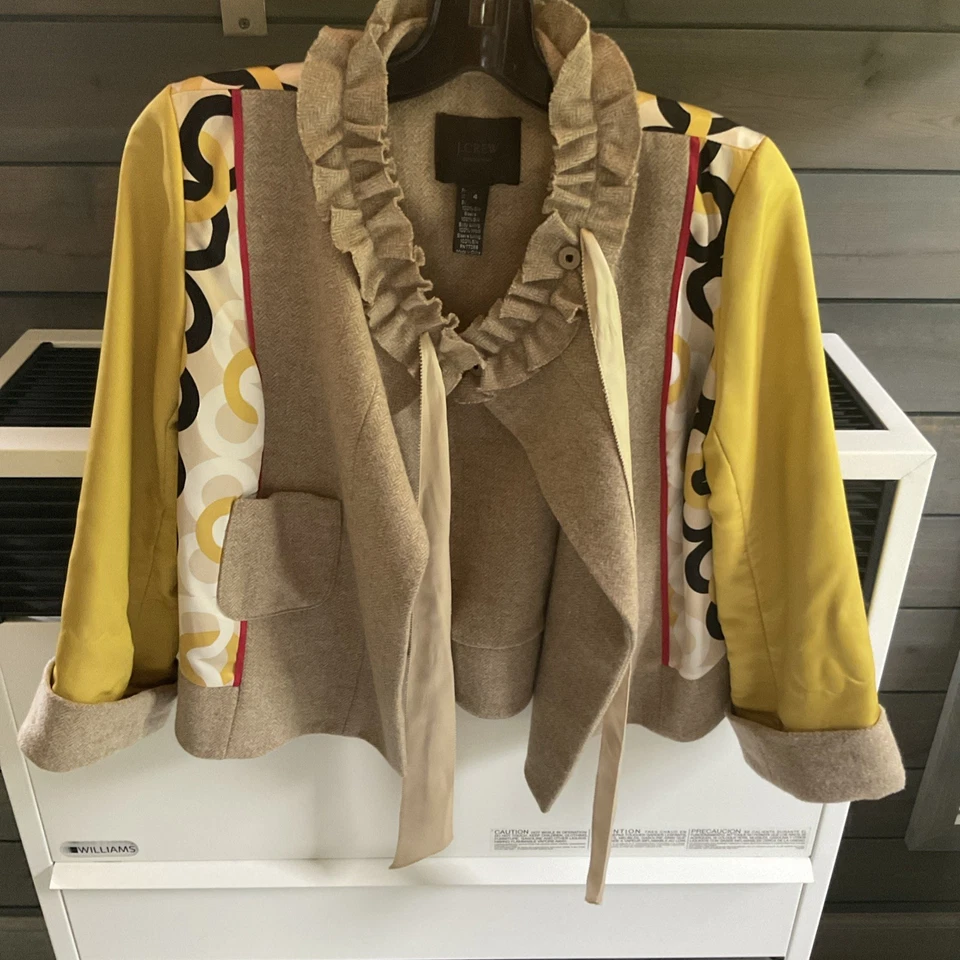 J. Chaqueta de tweed Crew Collection mezcla de algodón seda ribete en contraste 4 Foto 1 de 4