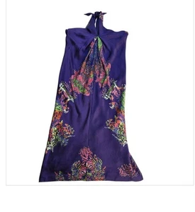Halston Heritage Damen Seidenkleid Größe 4 Twist Front Neckholder Mini Blumenmuster blau - Bild 1 von 11