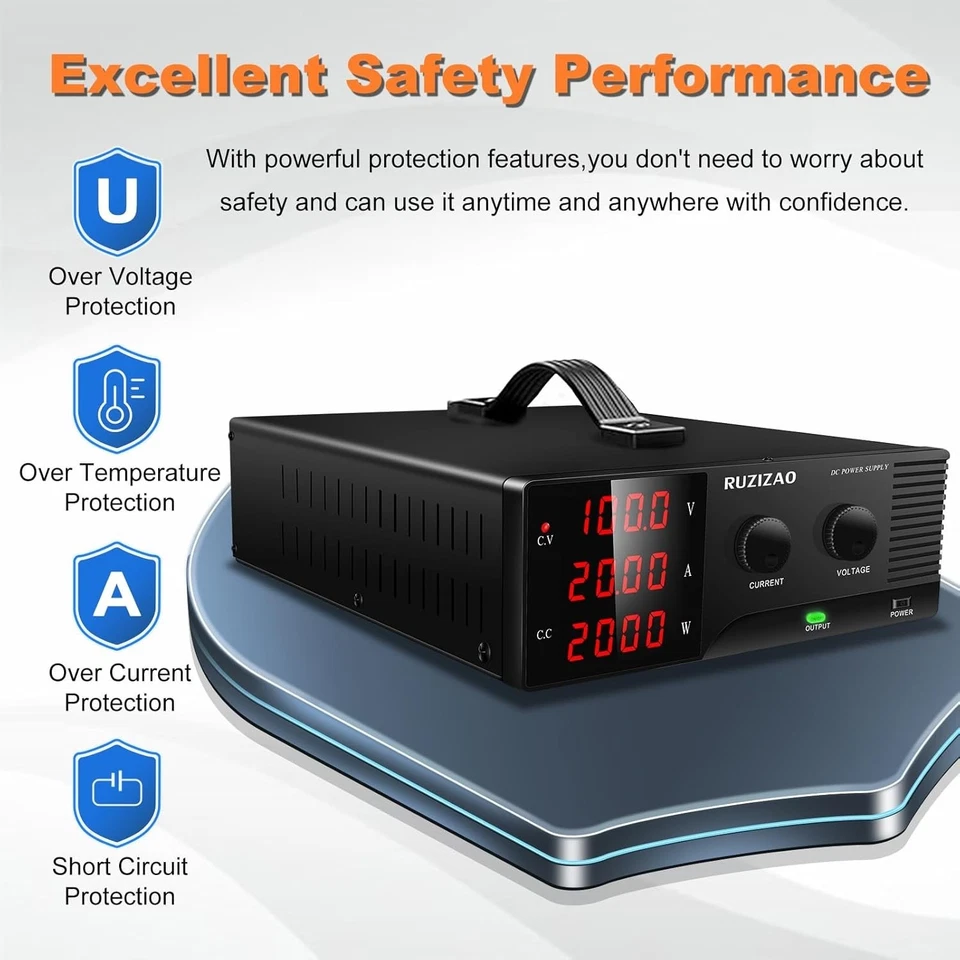 RUZIZAO Bench Power Supply Variable 100V 20A 2000W High Power DC - Image 1 of 4