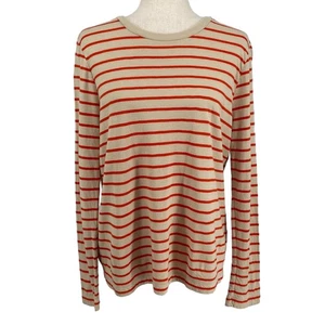 Faherty Cloud Long Sleeve Crew Neck Tee L Spicy Orange Stripe Tan Pima Cotton - Picture 1 of 13