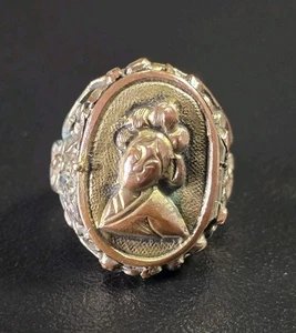 Antiguo anillo de bloqueo secreto chino de placa de plata y latón - Imagen 1 de 7