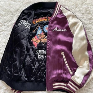AVIREX Reversible SOUVENIOR JACKET Sukajan Black Purple Men's Size L - Picture 1 of 10