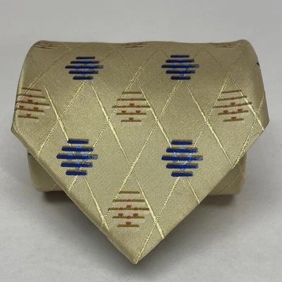 Ermenegildo Zegna Tie Silk Blend Gold Blue Geometric Necktie Made In Italy.   G3 - Image 1 of 4