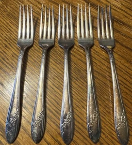 Oneida Community Tudor Teller 1946 Queen Bess II 5er Set Speisegabeln - Bild 1 von 7