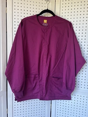 Chaqueta Médica Wonderwink Wonder Trabajo Borgoña Frontal a Presión Algodón/Poliéster Para Mujer M Foto 1 de 4