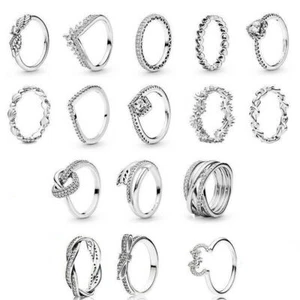 Rings 925 Sterling Silver Genuine Infinite Flower Sparkling Princess Heart Women - Picture 1 of 27