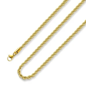 Hip Hop Gold Rope Chain Necklace, Stainless SteelTwist chain - Picture 1 of 3